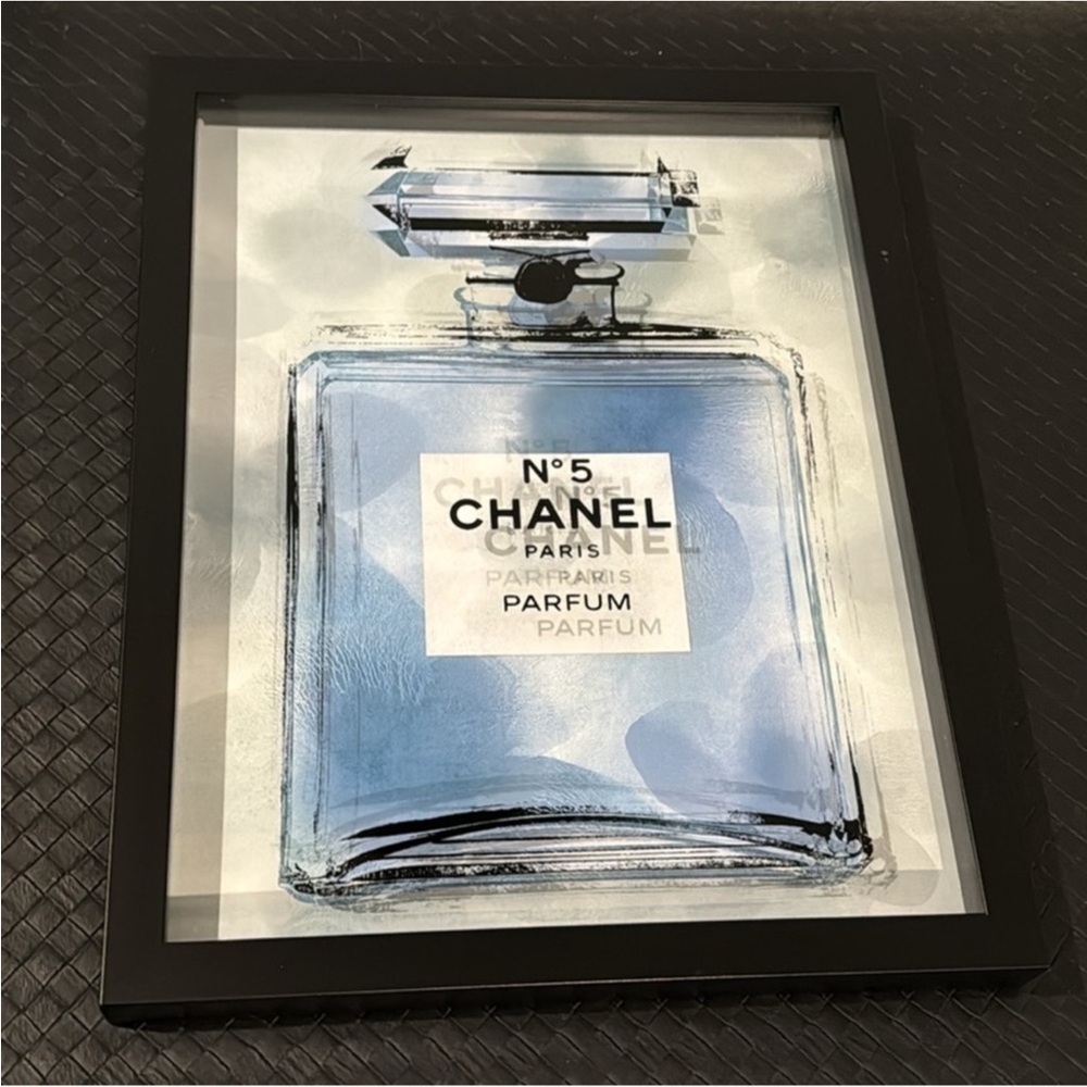 New Chanel No. 5 luxury designer perfume bottle glass framed artwork